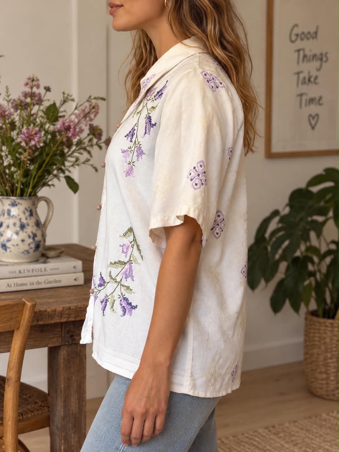 Lilac Garden Upcycled Shirt – One of a Kind