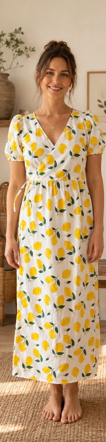 Wrap Dress - Lemon print