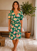Wrap Dress - Green Flowers