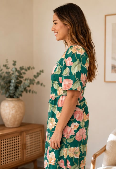 Wrap Dress - Green Flowers
