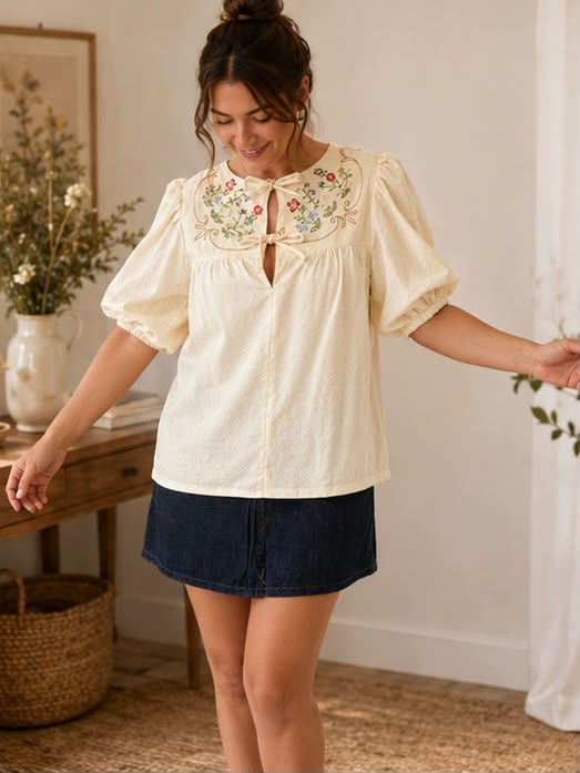 Blouse - Floral Embroidery