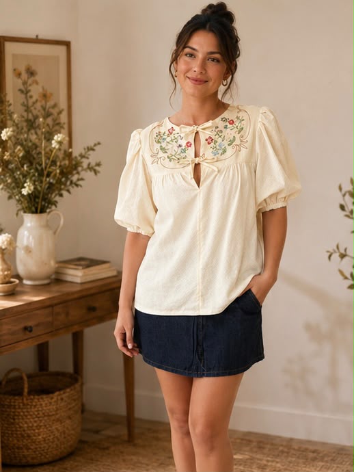 Blouse - Floral Embroidery