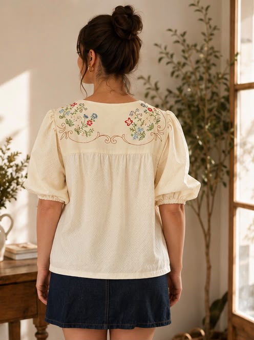 Blouse - Floral Embroidery
