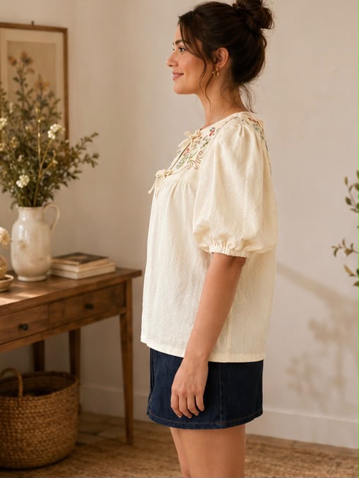 Blouse - Floral Embroidery