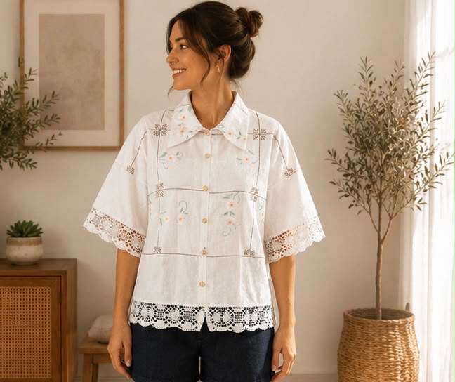 Blouse - Embroidered Tablecloth