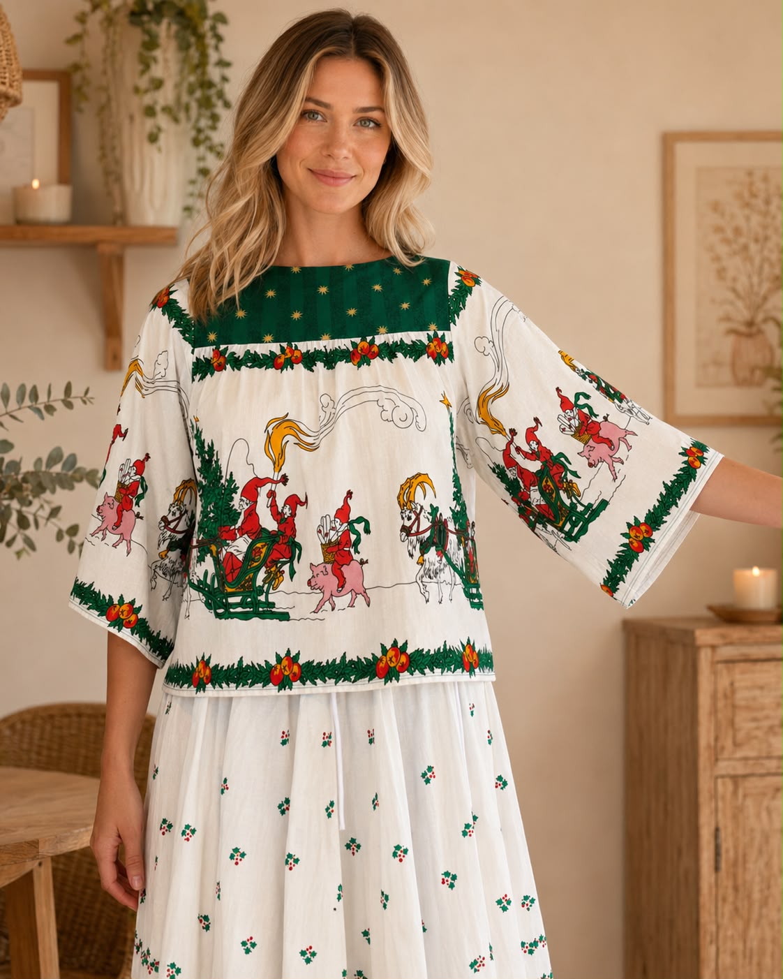 Matching Set - Christmas Scene & Holly Sprigs