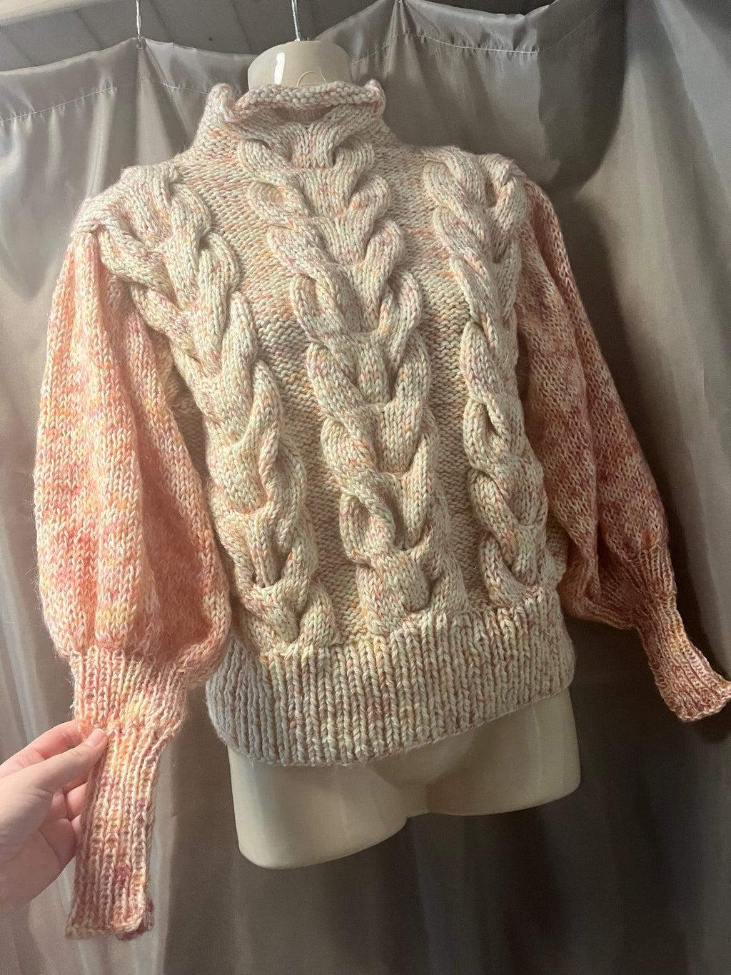 Cream & Peach Chunky Cable-Knit Jumper — main view