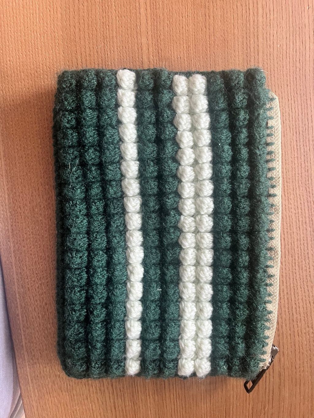 Forest Green & Cream Textured Zip Pouch — main view