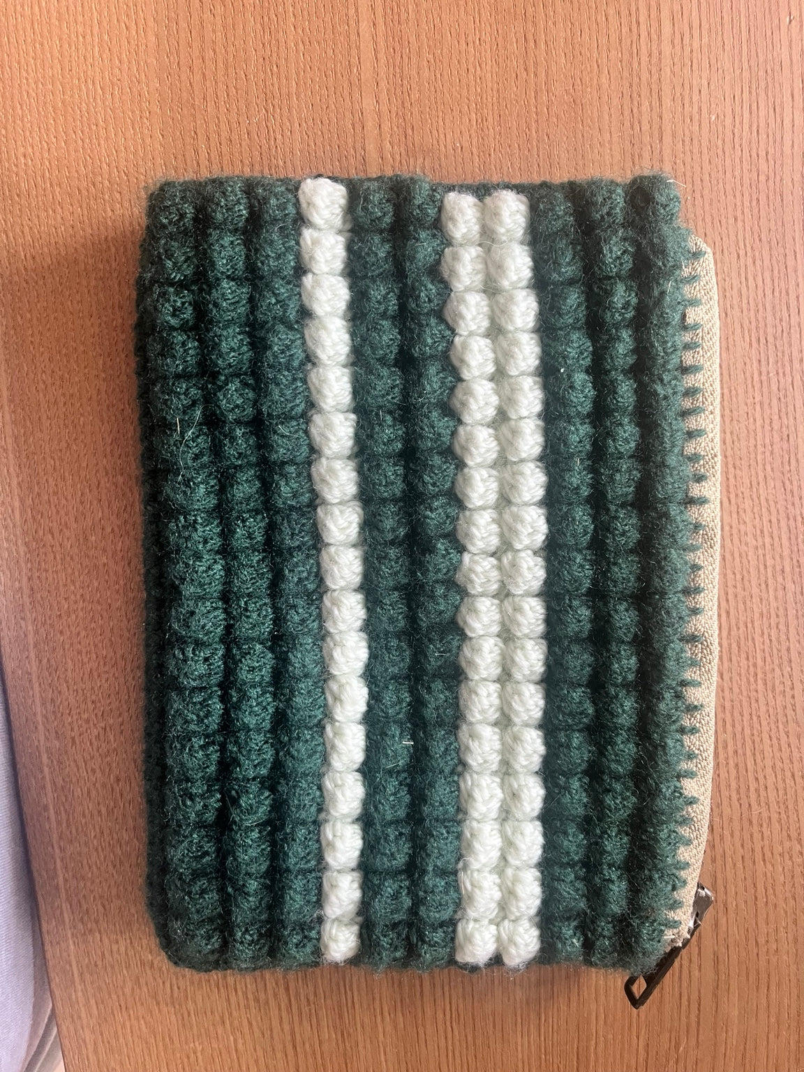 Forest Green & Cream Textured Zip Pouch — main view