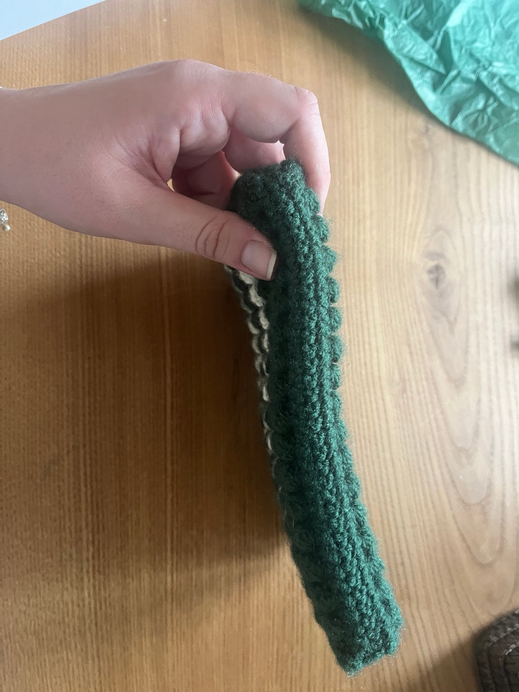 Forest Green & Cream Textured Zip Pouch — additional view