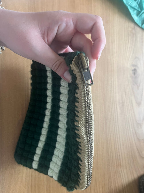 Forest Green & Cream Textured Zip Pouch — additional view