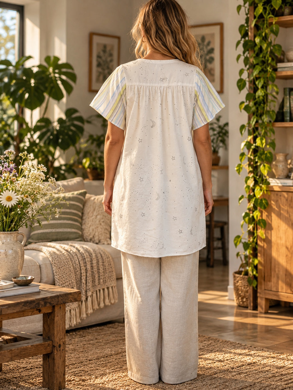Back of tunic with star and moon print