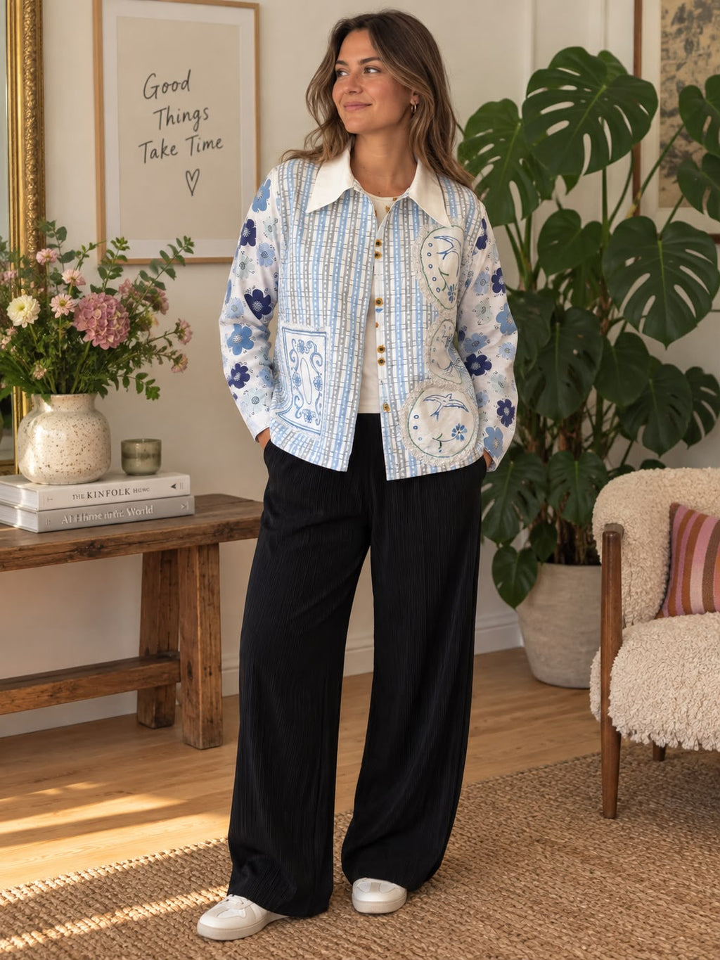 Blue & White Patchwork Shirt — front view
