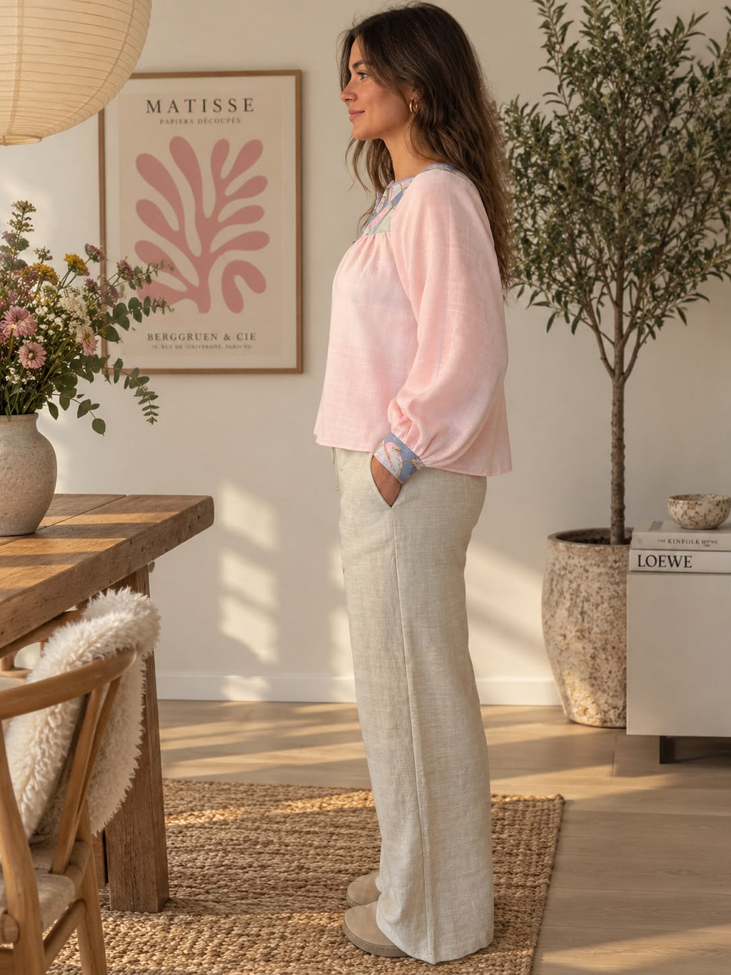 Pink Blouse with Floral Contrast Details — additional view 1