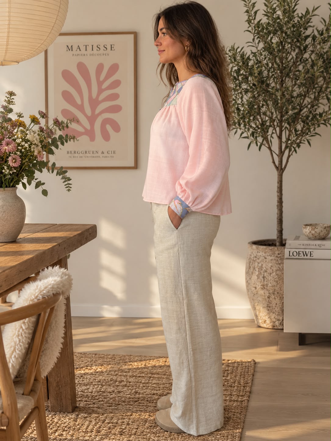 Pink Blouse with Floral Contrast Details — additional view 1