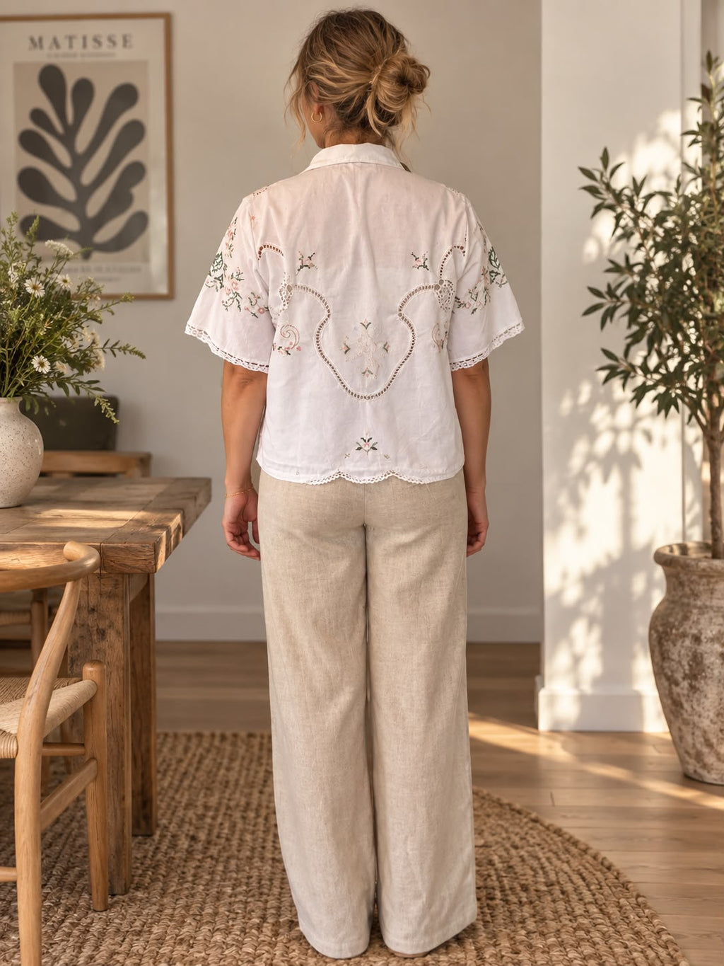 White Floral Embroidered Cutwork Shirt — additional view 1