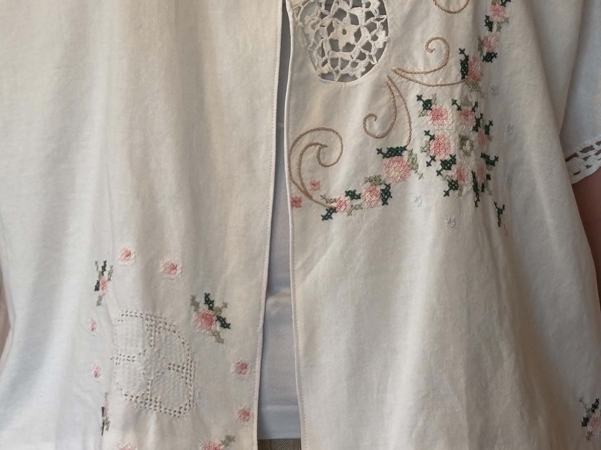 White Floral Embroidered Cutwork Shirt — additional view 4