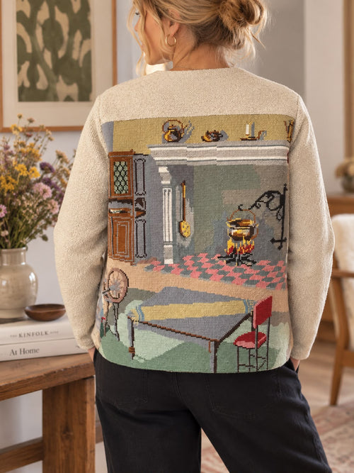 Cream Interior-Scene Tapestry Jacket — additional view 1