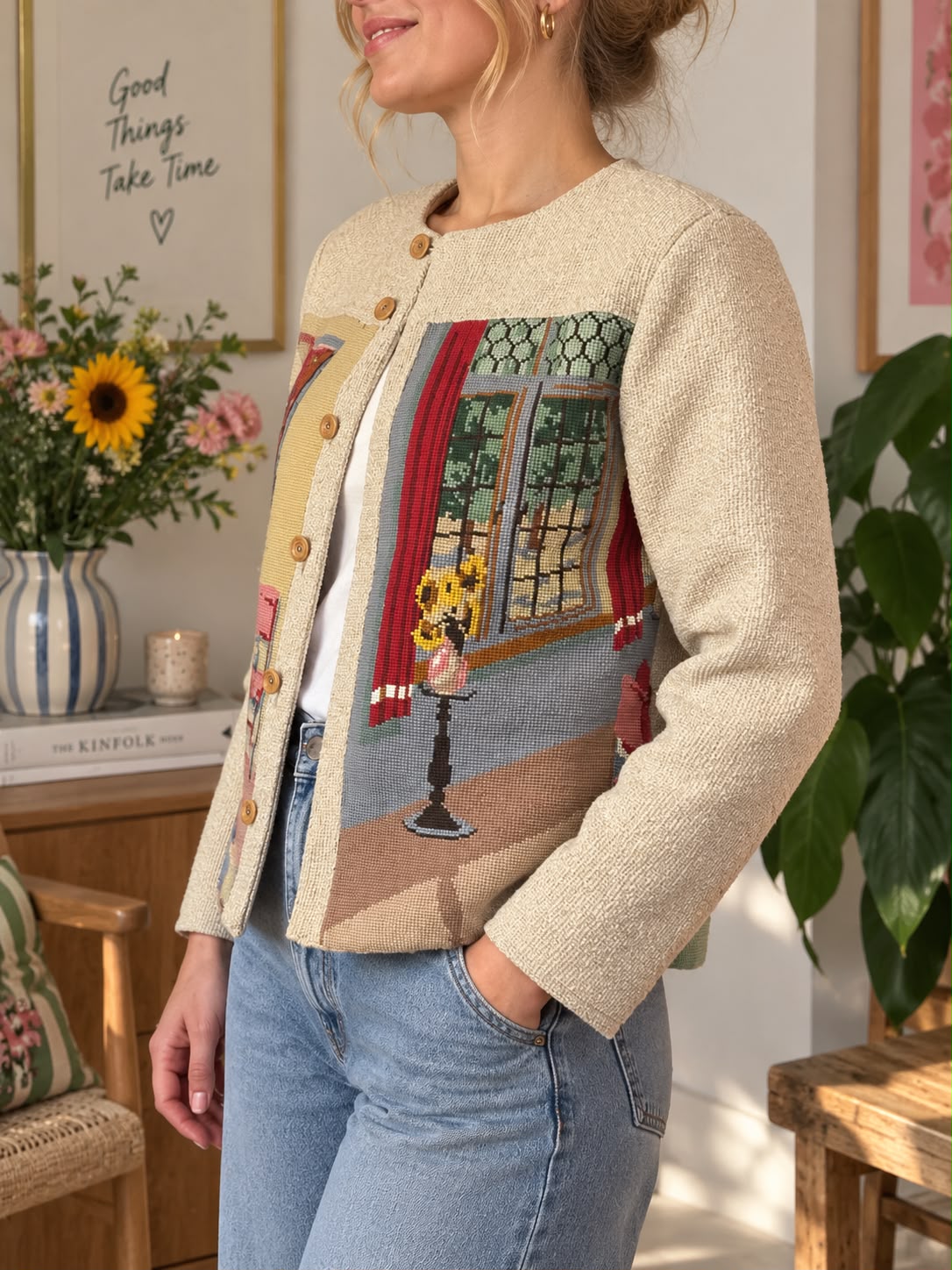 Cream Interior-Scene Tapestry Jacket — additional view 4