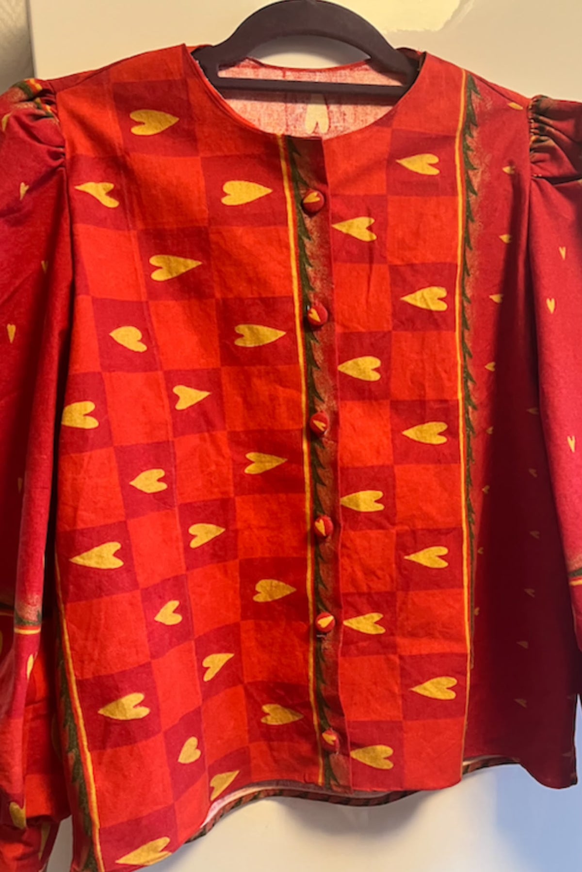 Red & Gold Heart Puff-Sleeve Blouse — main view